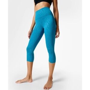 NEW Sweaty Betty Women’s Blue Tiger Print All Day Crop Performance Legging Sz 12
